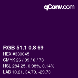 カラーコード: RGB 51.1 0.8 69 | qconv.com