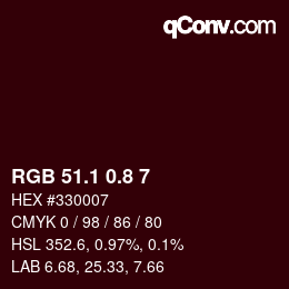 カラーコード: RGB 51.1 0.8 7 | qconv.com