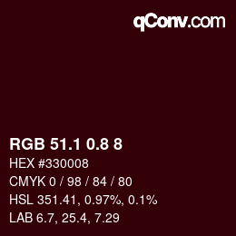 カラーコード: RGB 51.1 0.8 8 | qconv.com