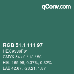 カラーコード: RGB 51.1 111 97 | qconv.com