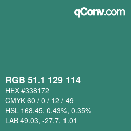 カラーコード: RGB 51.1 129 114 | qconv.com