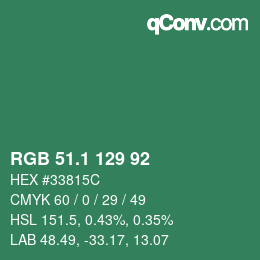 カラーコード: RGB 51.1 129 92 | qconv.com