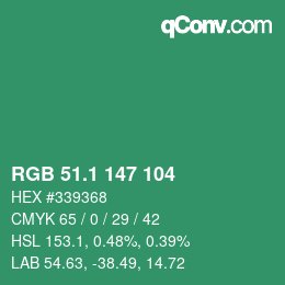 カラーコード: RGB 51.1 147 104 | qconv.com