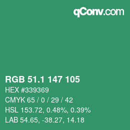 カラーコード: RGB 51.1 147 105 | qconv.com