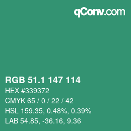 カラーコード: RGB 51.1 147 114 | qconv.com