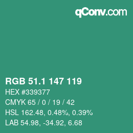 カラーコード: RGB 51.1 147 119 | qconv.com