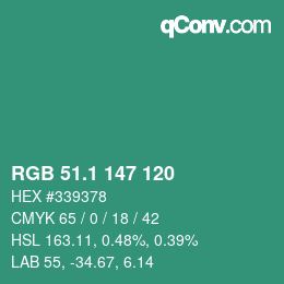 カラーコード: RGB 51.1 147 120 | qconv.com