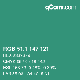 カラーコード: RGB 51.1 147 121 | qconv.com