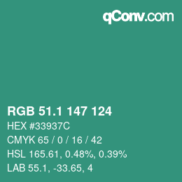 カラーコード: RGB 51.1 147 124 | qconv.com
