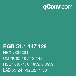 カラーコード: RGB 51.1 147 129 | qconv.com