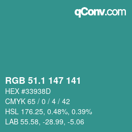 Color code: RGB 51.1 147 141 | qconv.com