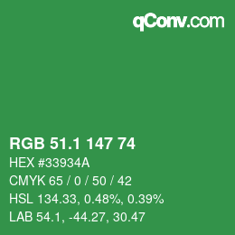 カラーコード: RGB 51.1 147 74 | qconv.com