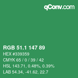 カラーコード: RGB 51.1 147 89 | qconv.com