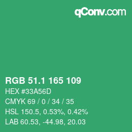 カラーコード: RGB 51.1 165 109 | qconv.com