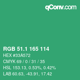 カラーコード: RGB 51.1 165 114 | qconv.com