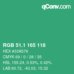 カラーコード: RGB 51.1 165 118 | qconv.com