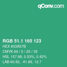 カラーコード: RGB 51.1 165 123 | qconv.com
