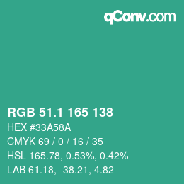カラーコード: RGB 51.1 165 138 | qconv.com
