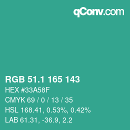 カラーコード: RGB 51.1 165 143 | qconv.com