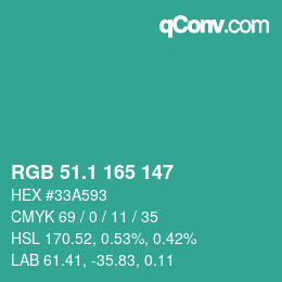 カラーコード: RGB 51.1 165 147 | qconv.com