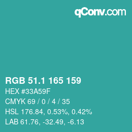 カラーコード: RGB 51.1 165 159 | qconv.com