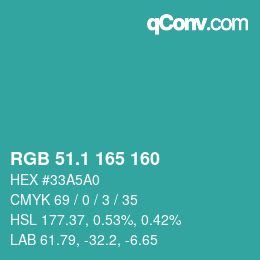 Color code: RGB 51.1 165 160 | qconv.com