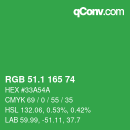 カラーコード: RGB 51.1 165 74 | qconv.com