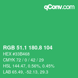 カラーコード: RGB 51.1 180.8 104 | qconv.com