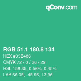 カラーコード: RGB 51.1 180.8 134 | qconv.com