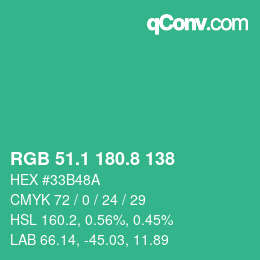 カラーコード: RGB 51.1 180.8 138 | qconv.com