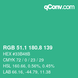 カラーコード: RGB 51.1 180.8 139 | qconv.com