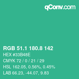 カラーコード: RGB 51.1 180.8 142 | qconv.com