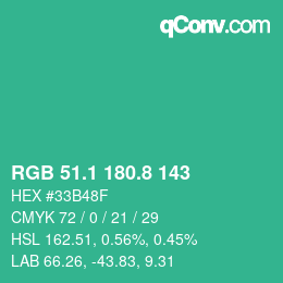 カラーコード: RGB 51.1 180.8 143 | qconv.com