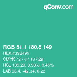 カラーコード: RGB 51.1 180.8 149 | qconv.com