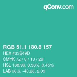 カラーコード: RGB 51.1 180.8 157 | qconv.com