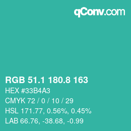 カラーコード: RGB 51.1 180.8 163 | qconv.com