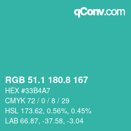 カラーコード: RGB 51.1 180.8 167 | qconv.com