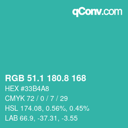 カラーコード: RGB 51.1 180.8 168 | qconv.com
