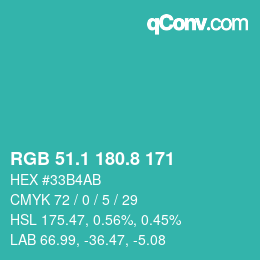 カラーコード: RGB 51.1 180.8 171 | qconv.com