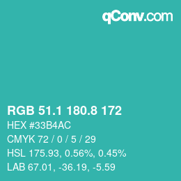 カラーコード: RGB 51.1 180.8 172 | qconv.com
