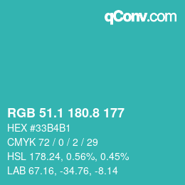 カラーコード: RGB 51.1 180.8 177 | qconv.com