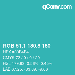 カラーコード: RGB 51.1 180.8 180 | qconv.com
