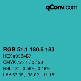 カラーコード: RGB 51.1 180.8 183 | qconv.com