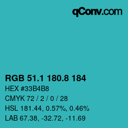 カラーコード: RGB 51.1 180.8 184 | qconv.com