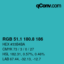 カラーコード: RGB 51.1 180.8 186 | qconv.com