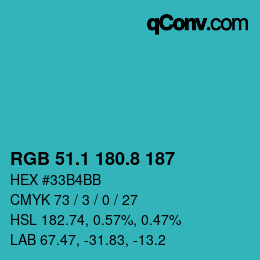 カラーコード: RGB 51.1 180.8 187 | qconv.com