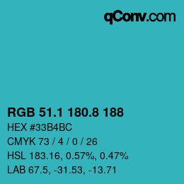 Color code: RGB 51.1 180.8 188 | qconv.com