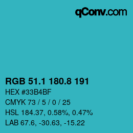 カラーコード: RGB 51.1 180.8 191 | qconv.com