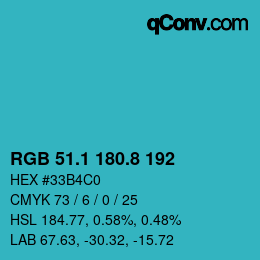 カラーコード: RGB 51.1 180.8 192 | qconv.com