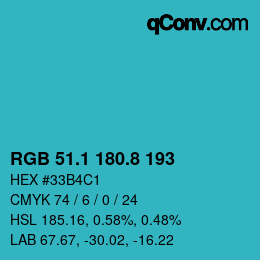 Color code: RGB 51.1 180.8 193 | qconv.com
